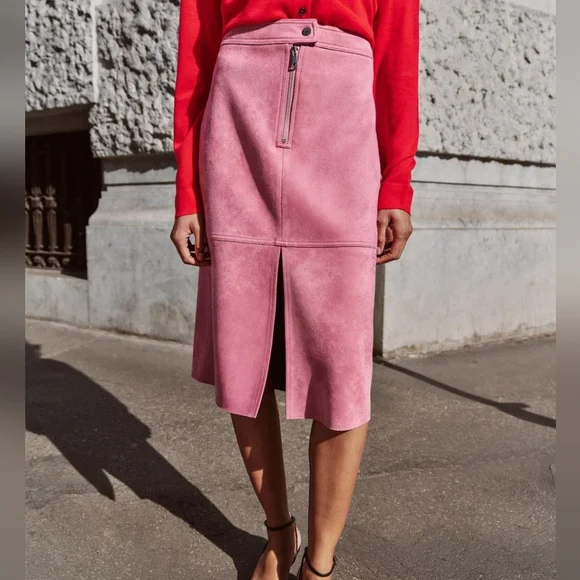 Zara Set Faux Suede Belted Jacket L+ Pencil Midi Skirt XL Lilac - Picture 6 of 12